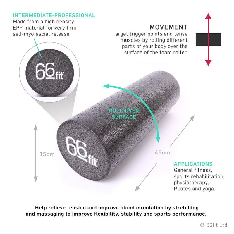 66fit Foam Roller Black - 15cm x 45cm