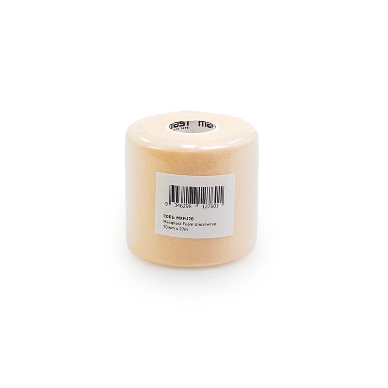Roll of medical tape with a barcode label on a white background