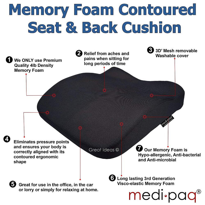 Medipaq®️ - Memory Foam Contoured Seat & Back Cushion